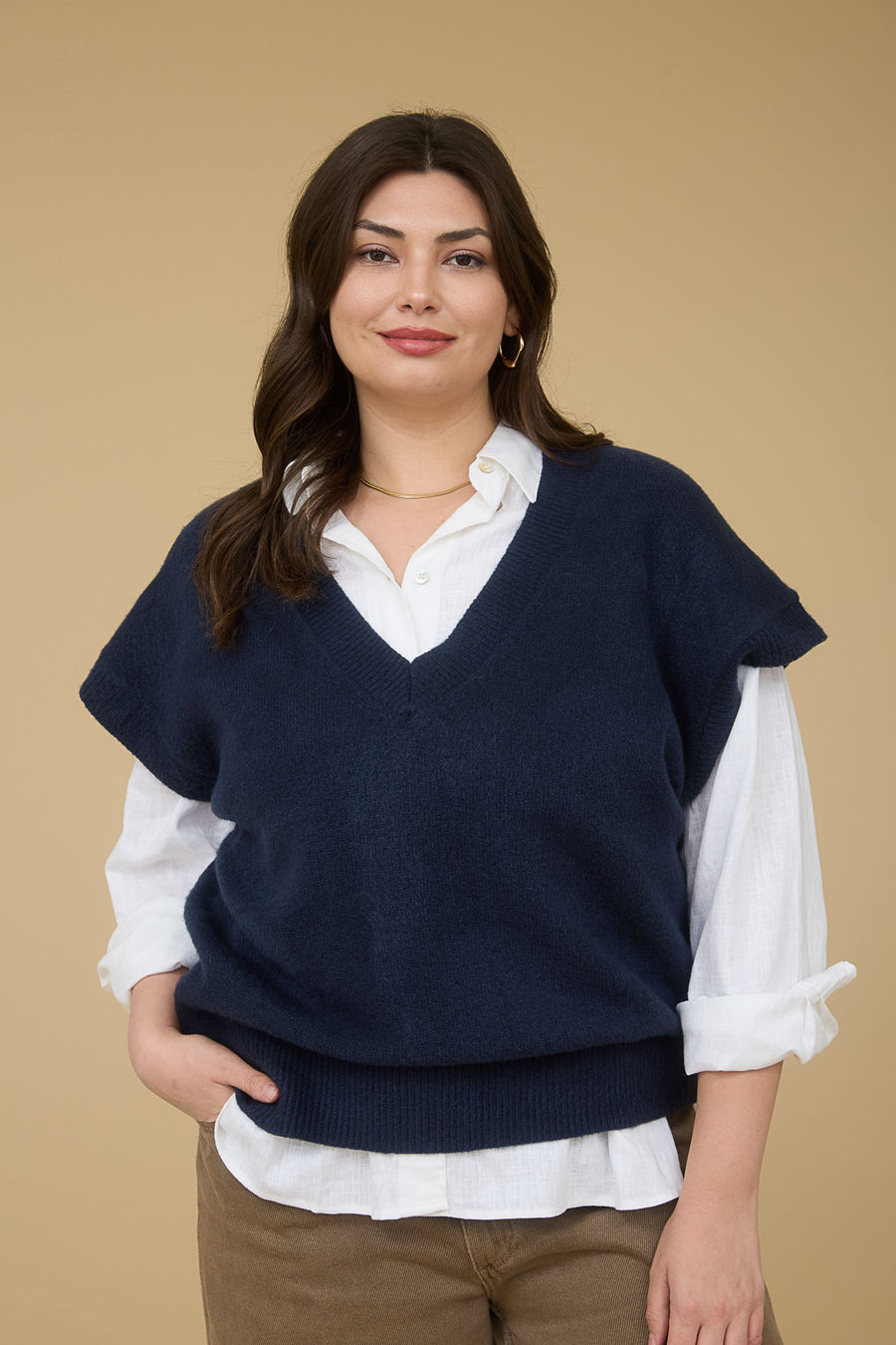 Harvest Moon | V Neck Short Sleeve Knit Pullover Sweater | Navy