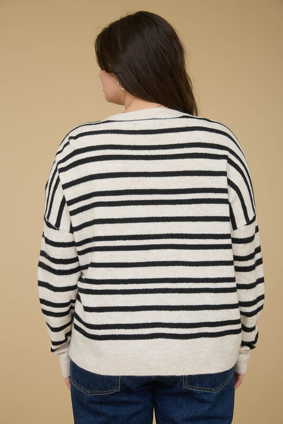 Crisp Morning | Stripe Front Seam Long Sleeve Sweater | Cream