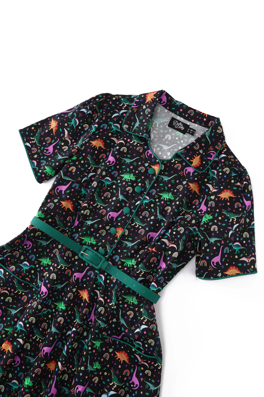 Penelope | Rockabilly Shirt Dress | Dino & Rainbow Print
