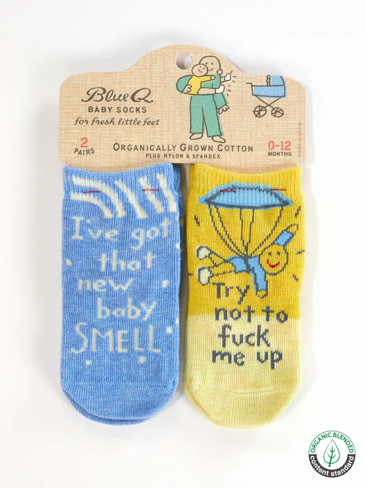 I've Got That New Baby Smell/ Try Not To F*ck Me Up | Baby Socks | Blue Q