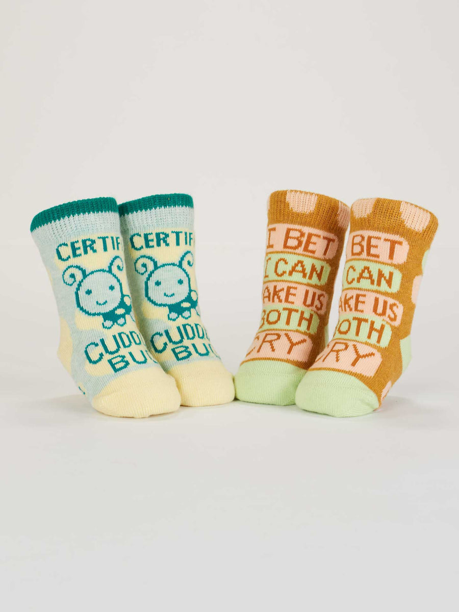 Certified Cuddle Bug/ I Bet I Can Make Us Both Cry | Baby Socks | Blue Q