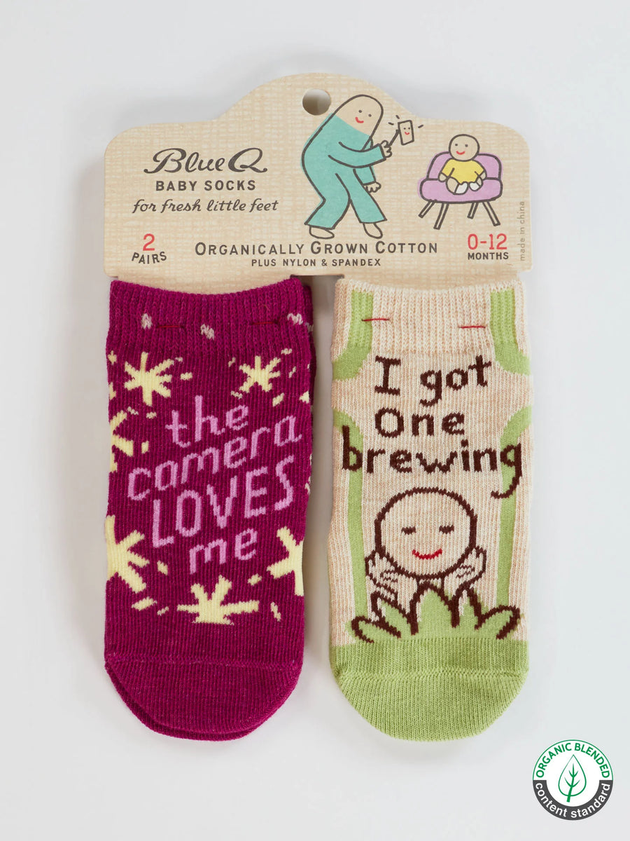 The Camera Loves Me/ I Got One Brewing | Baby Socks | Blue Q