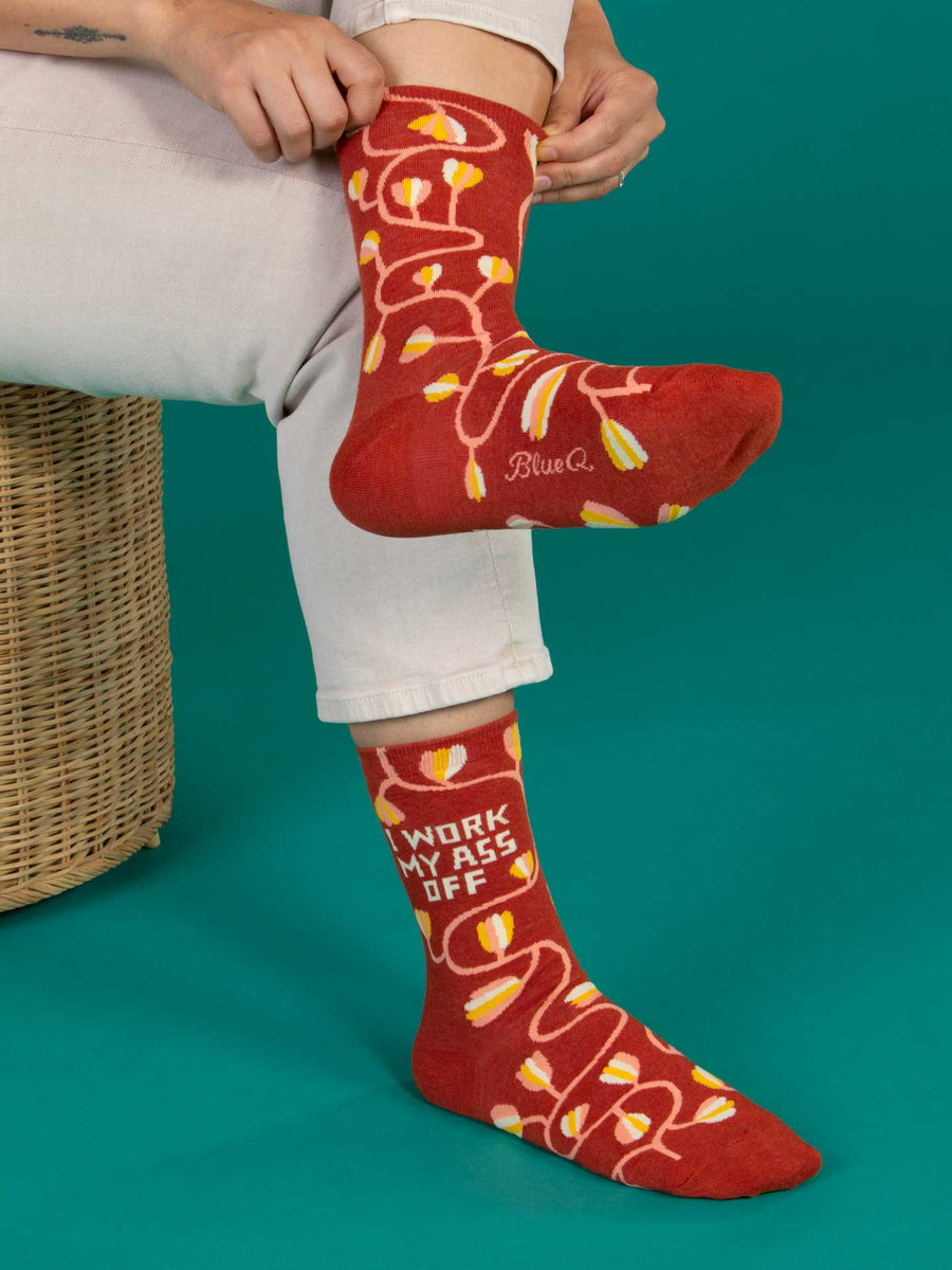 I Work My A*s Off | Women's Crew Socks | Blue Q