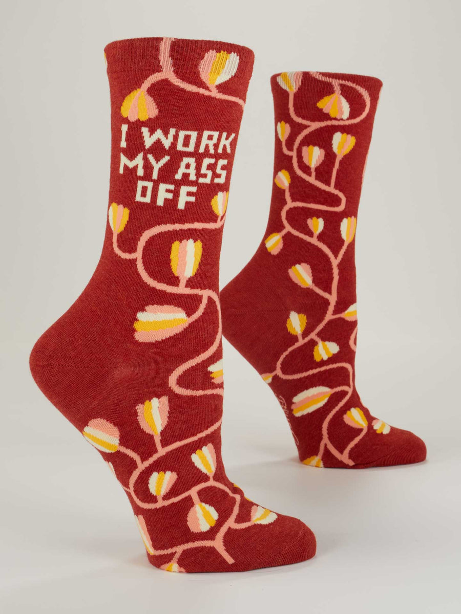 I Work My A*s Off | Women's Crew Socks | Blue Q