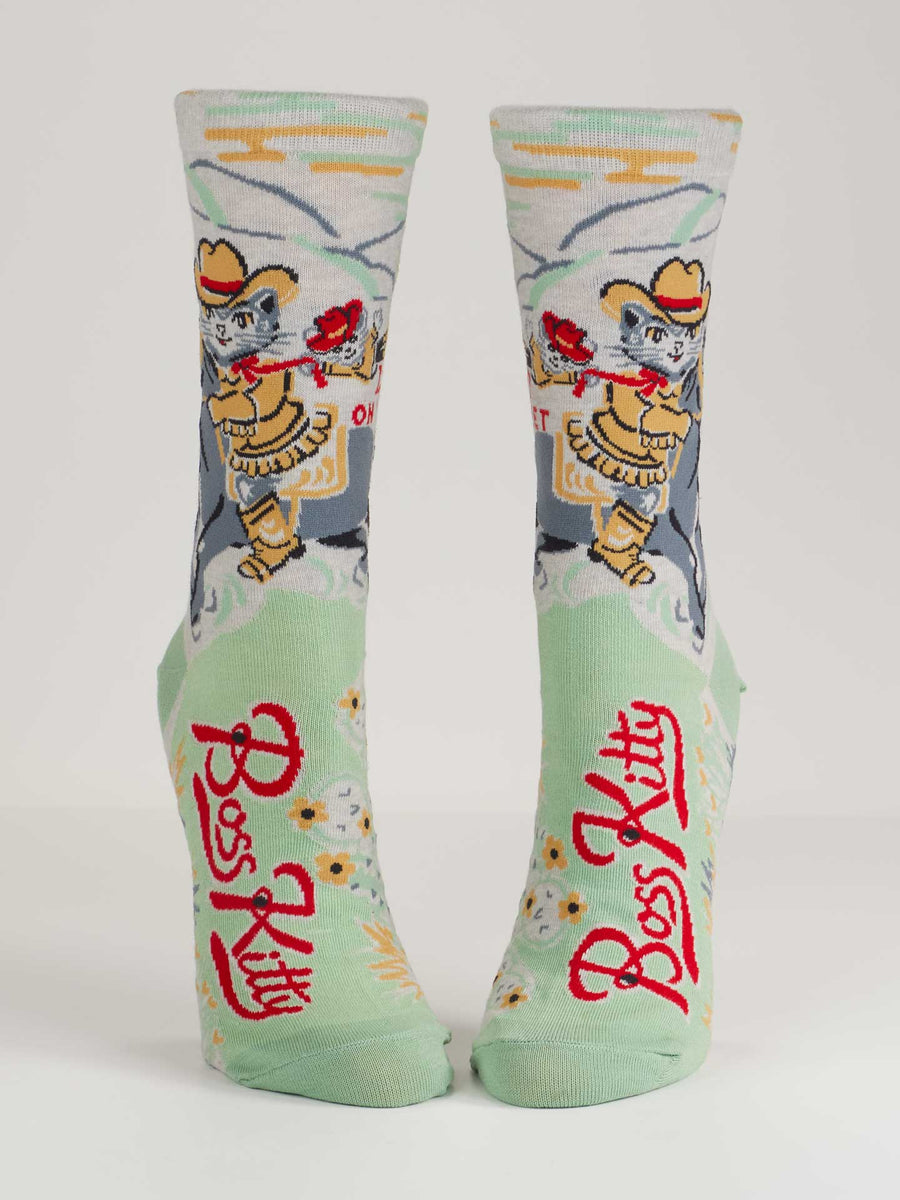 Boss Kitty | Women's Crew Socks | Blue Q