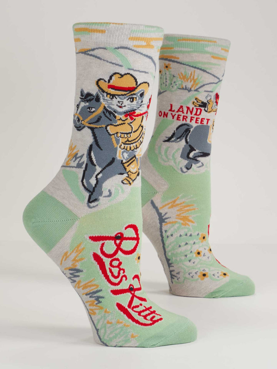 Boss Kitty | Women's Crew Socks | Blue Q