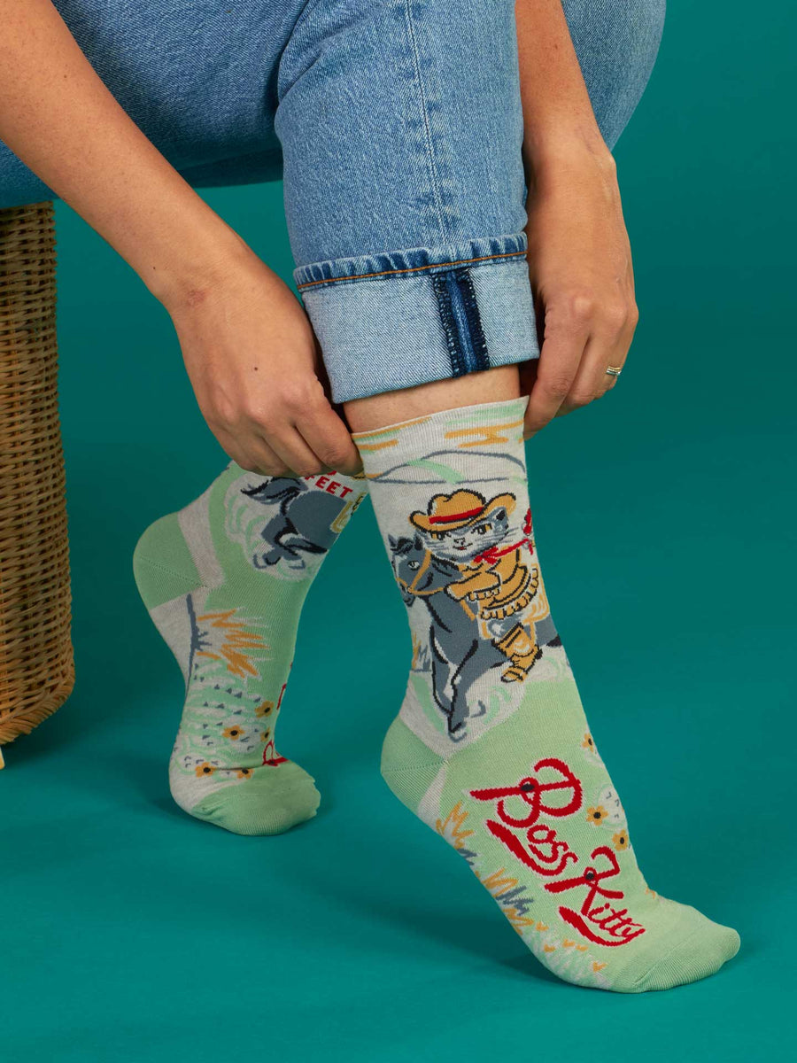 Boss Kitty | Women's Crew Socks | Blue Q