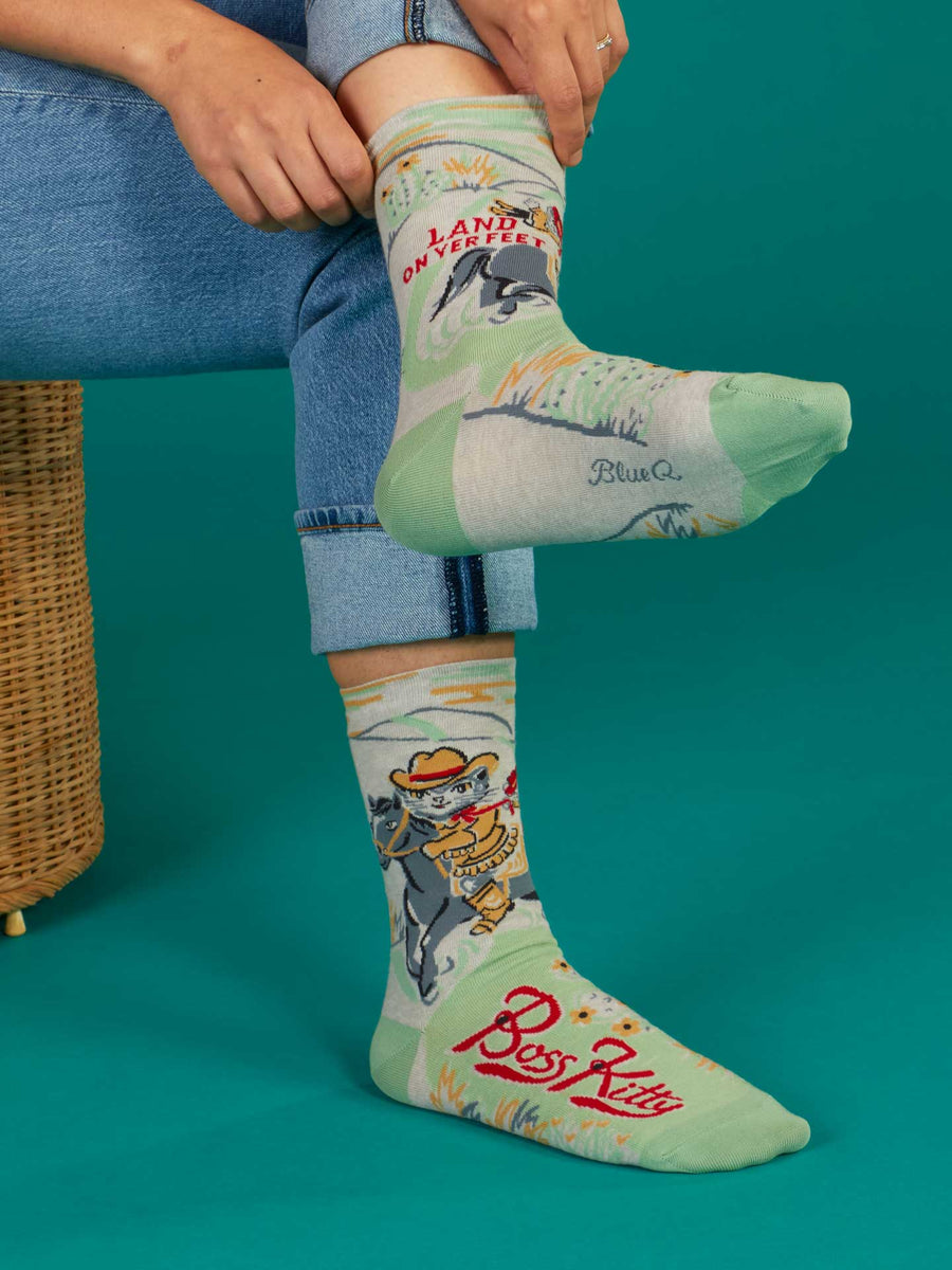 Boss Kitty | Women's Crew Socks | Blue Q