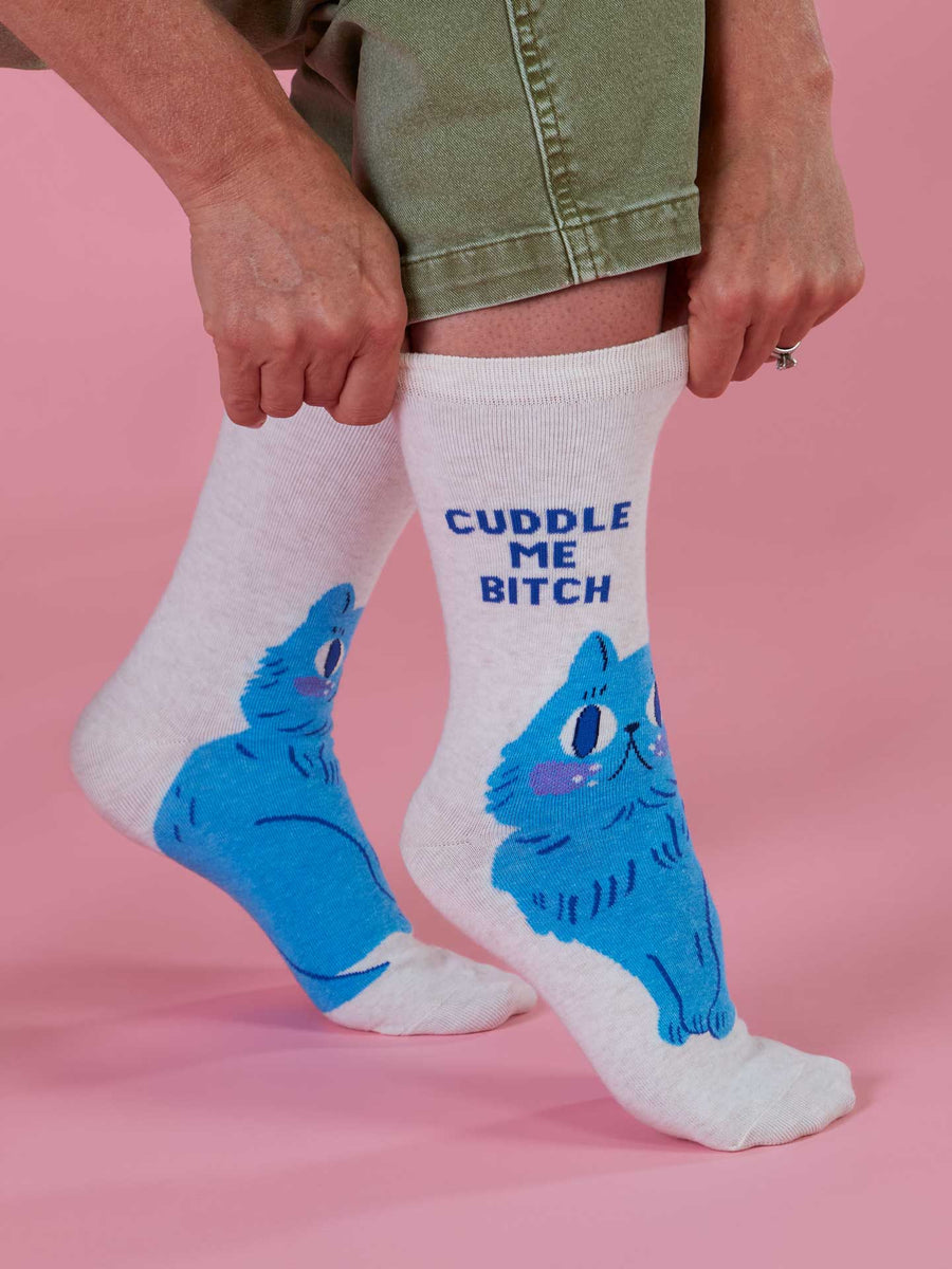Cuddle Me B*tch | Women's Crew Socks | Blue Q
