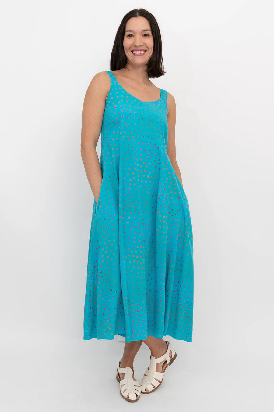 Shauna Dress | Turquoise Polka