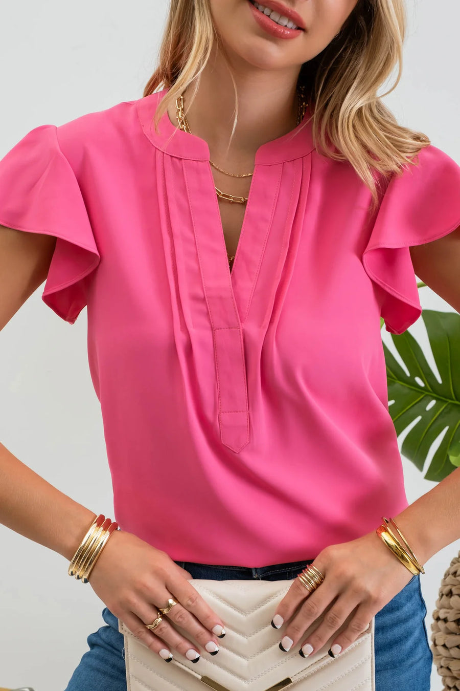 Sadie Flutter Sleeve Woven Top | Fuchsia *Only Small, 1X and 3X Left* *FINAL SALE*