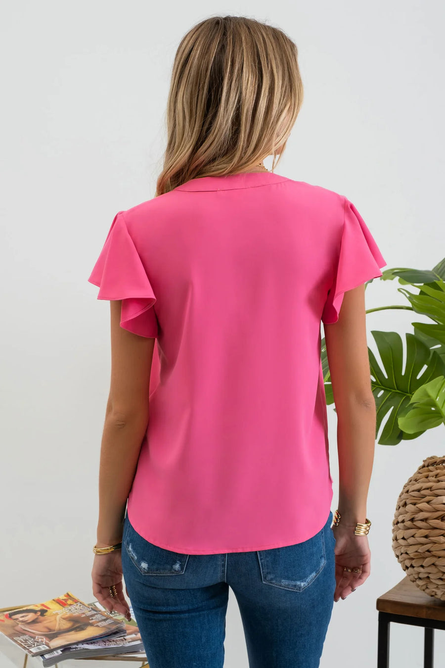 Sadie Flutter Sleeve Woven Top | Fuchsia *Only Small, 1X and 3X Left* *FINAL SALE*