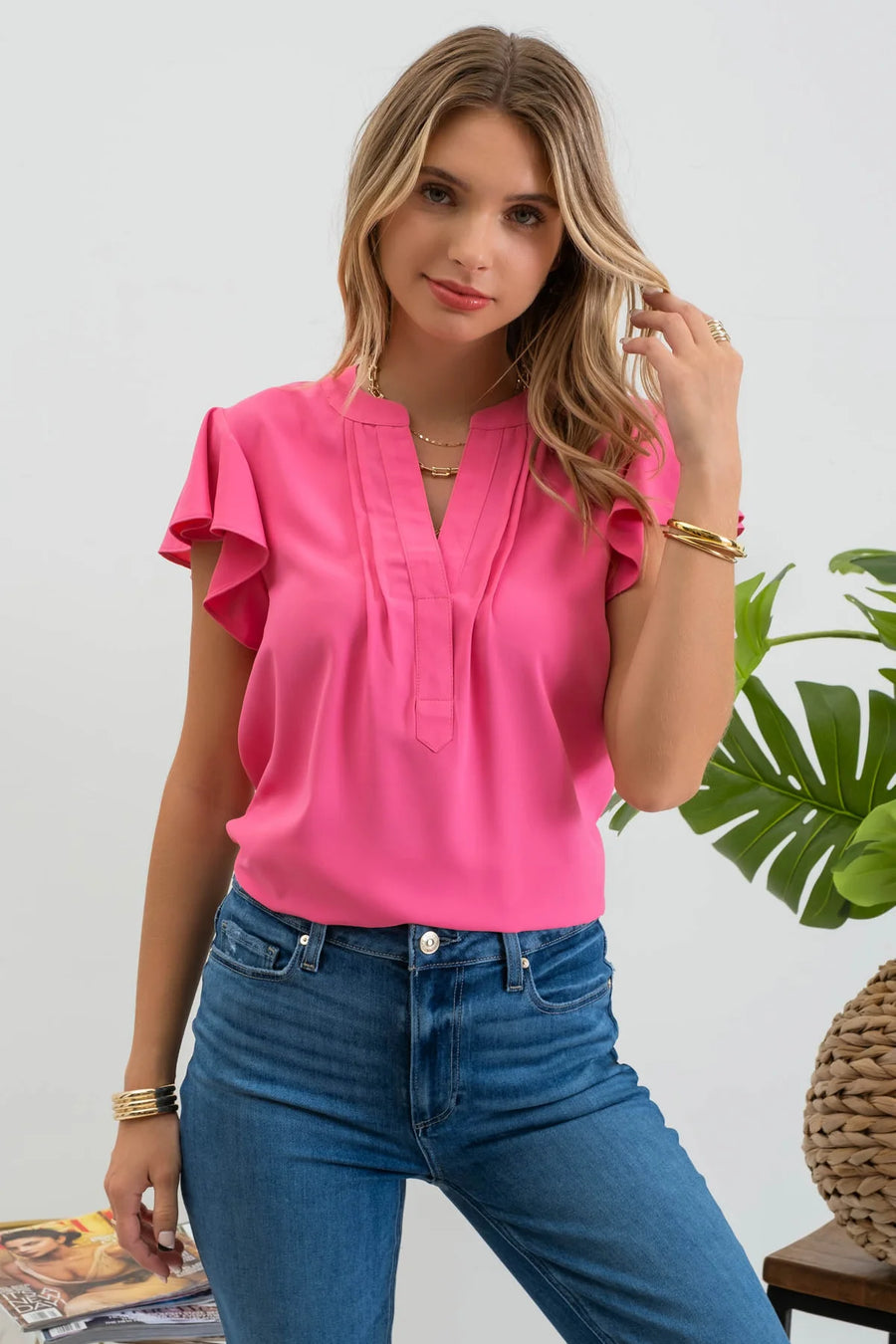 Sadie Flutter Sleeve Woven Top | Fuchsia *Only Small, 1X and 3X Left* *FINAL SALE*