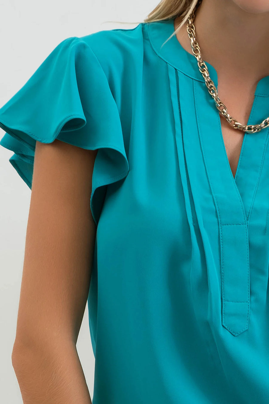 Sadie Flutter Sleeve Woven Top | Teal