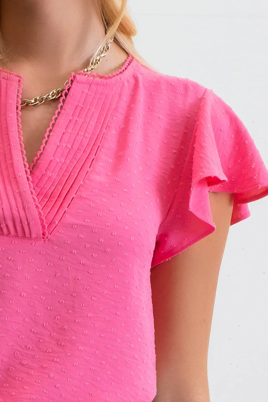 Jessie Lace Edge Split Neckline Woven Top | Fuchsia