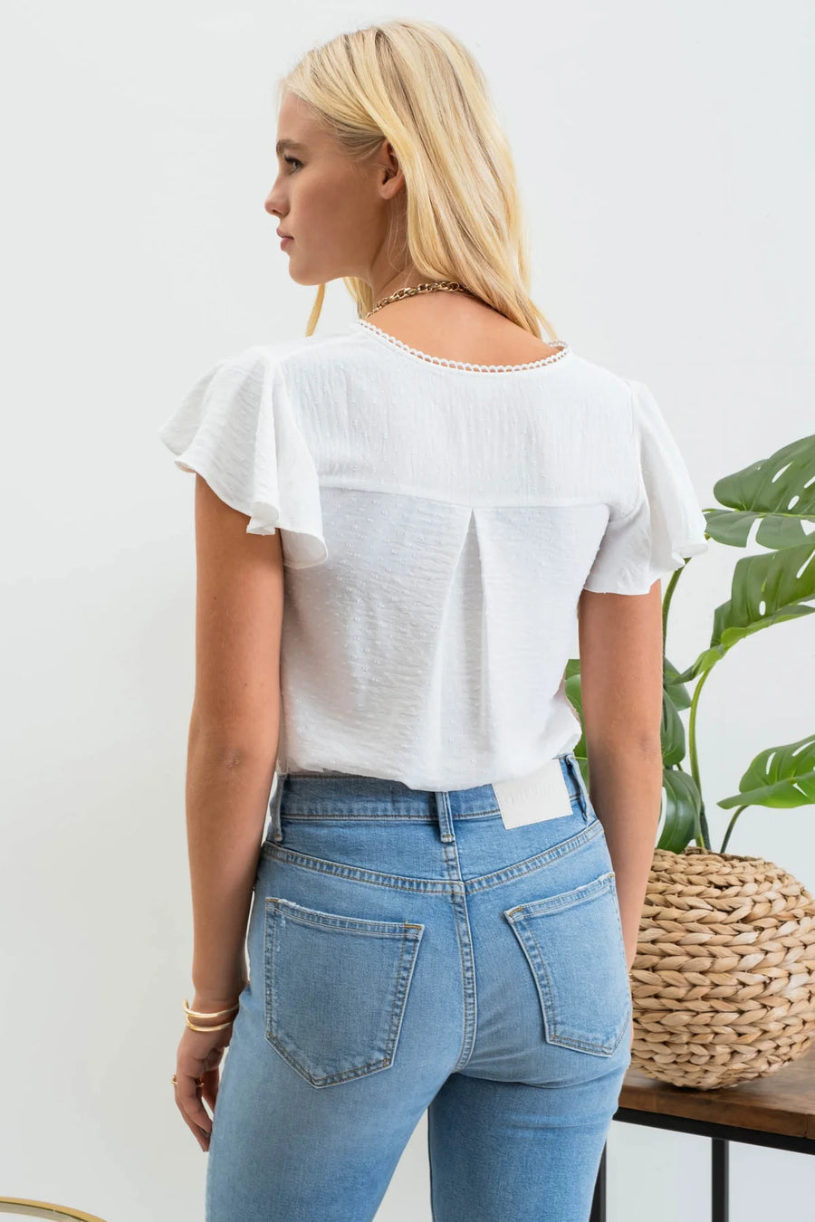 Jessie | Lace Edge Split Neckline Woven Top | Ivory *FINAL SALE*