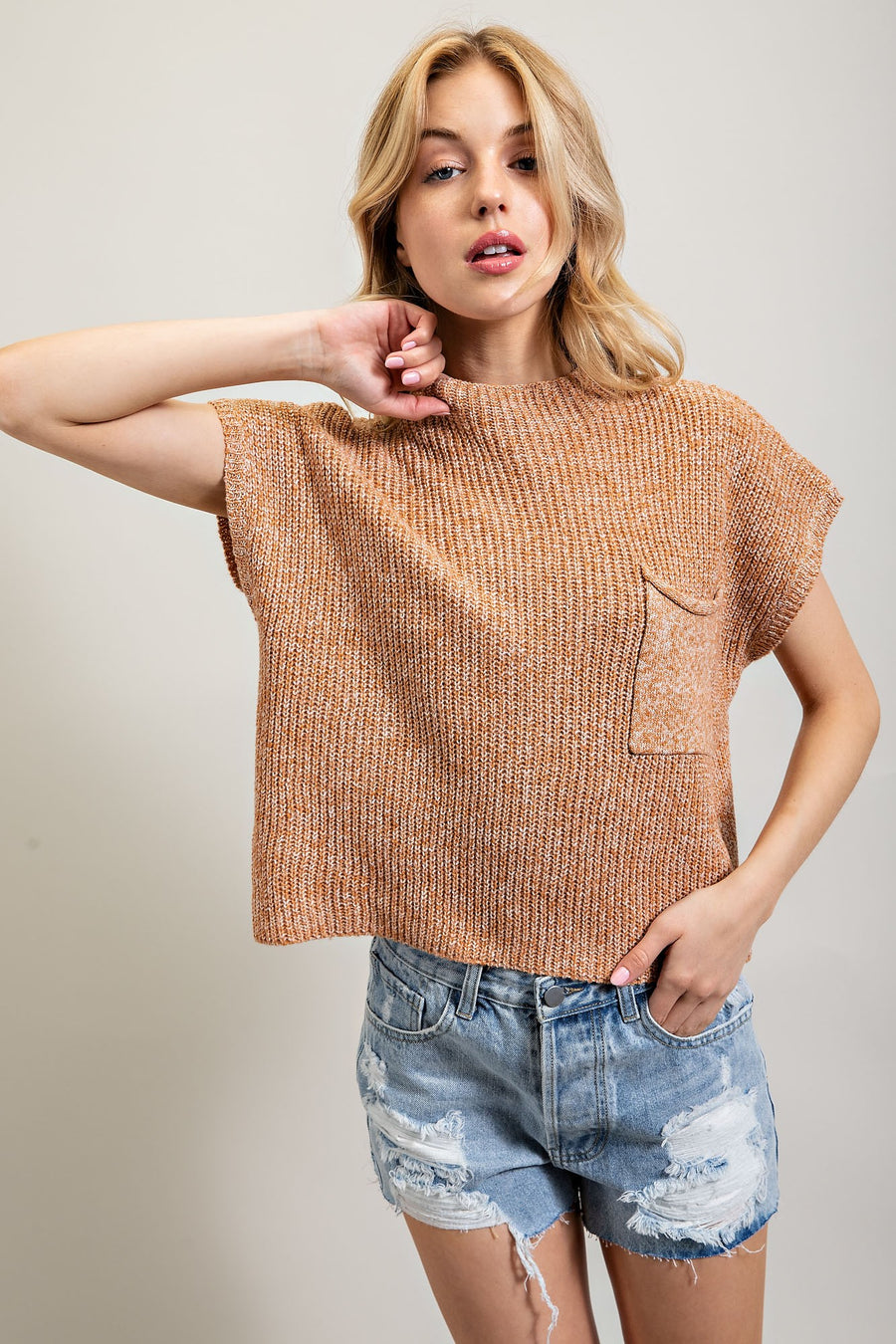 Leah | Drop Shoulder Rib Knit Sweater Top | Burnt Orange