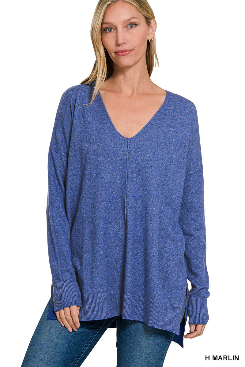 Cloud Nine | High-Low Hem V-Neck Sweater | H Marlin