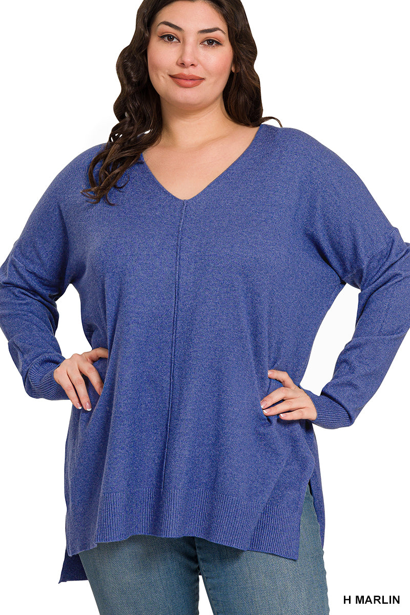 Cloud Nine | High-Low Hem V-Neck Sweater | H Marlin