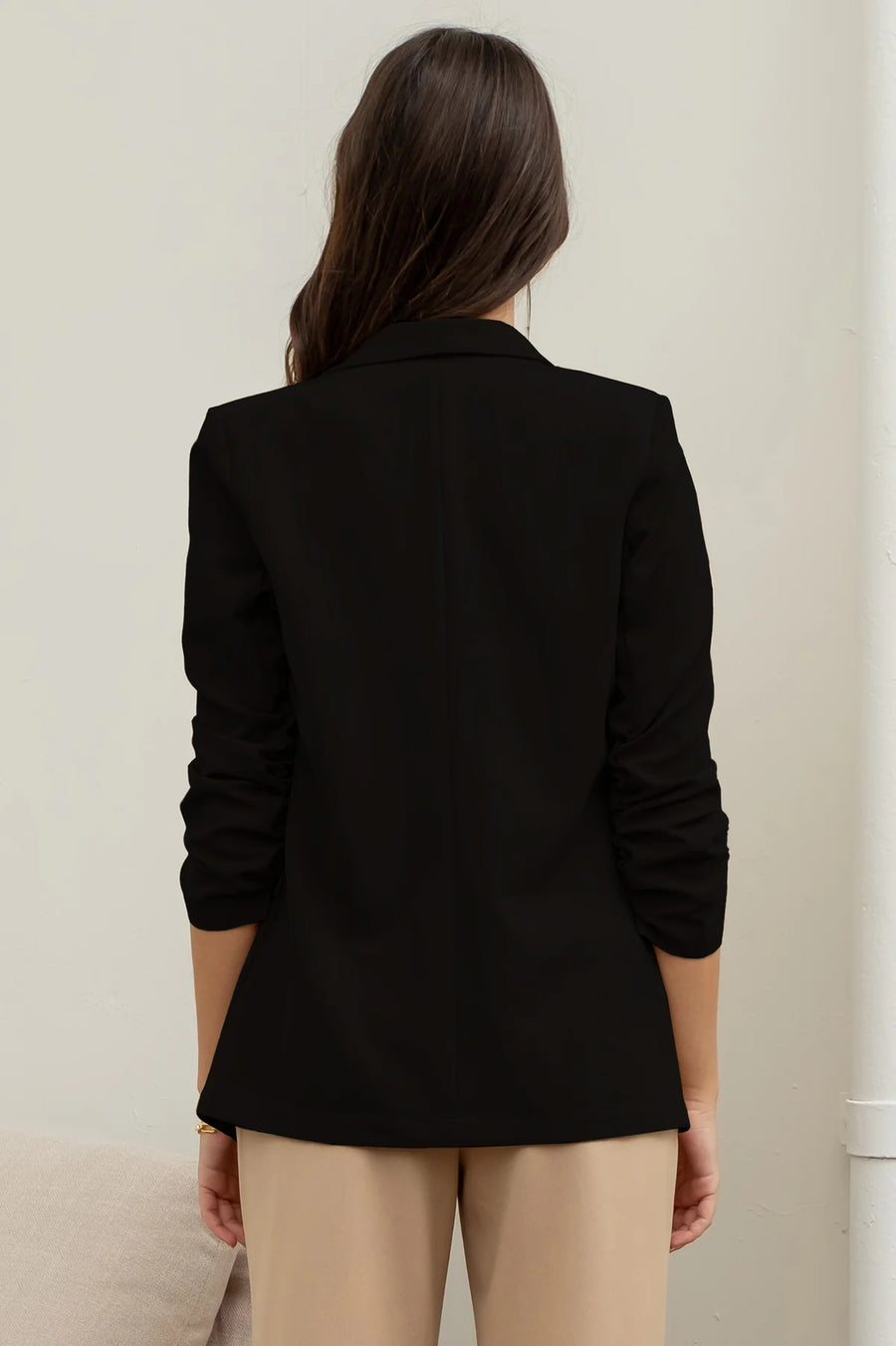 Carter Ruched Sleeve Blazer | Black