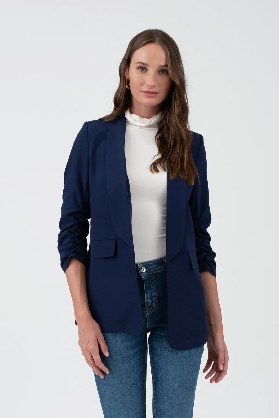 Carter Ruched Sleeve Blazer | Navy