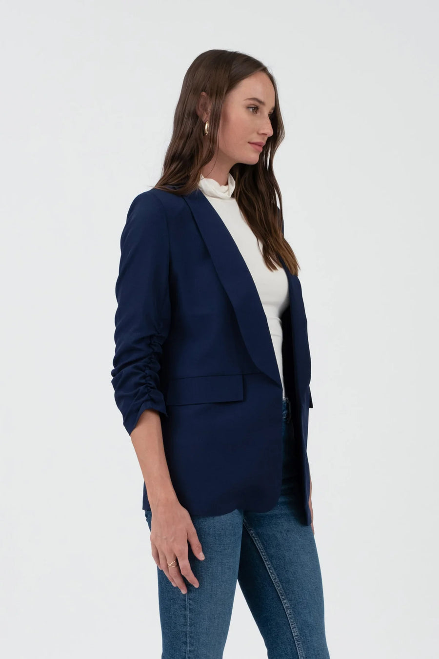 Carter Ruched Sleeve Blazer | Navy