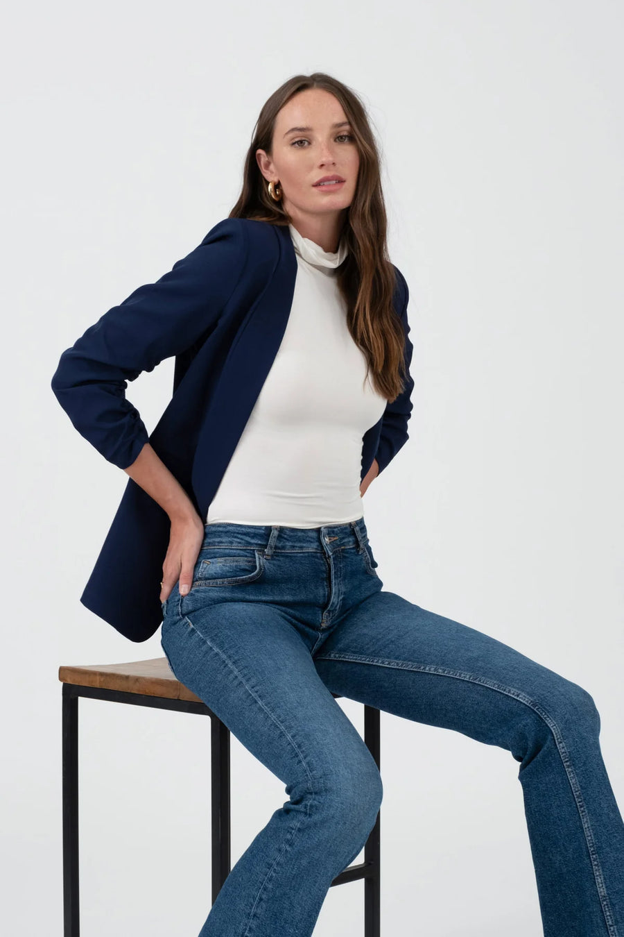 Carter Ruched Sleeve Blazer | Navy