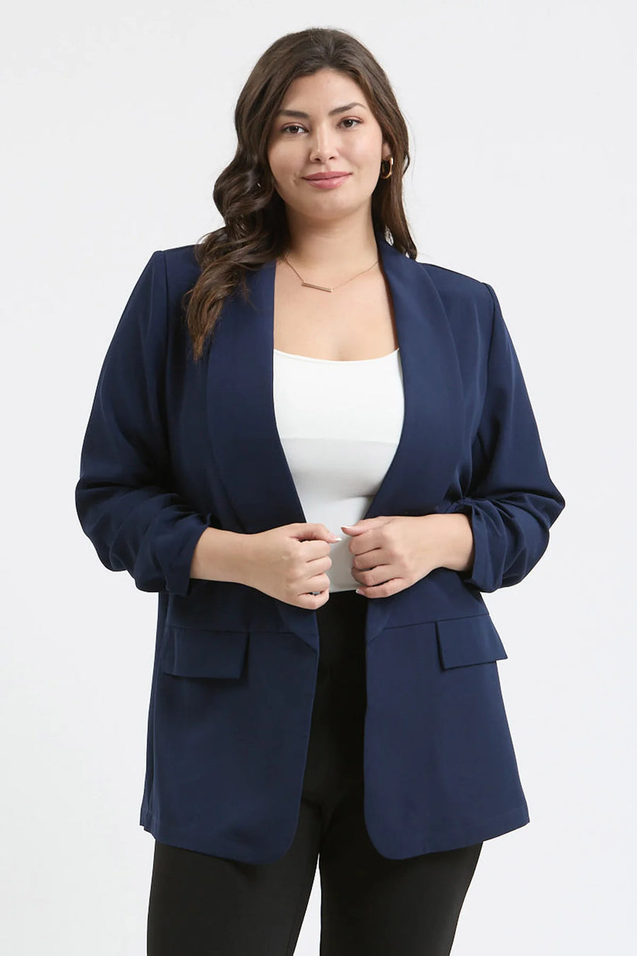 Carter Ruched Sleeve Blazer | Navy