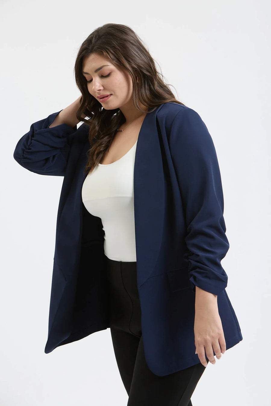 Carter Ruched Sleeve Blazer | Navy