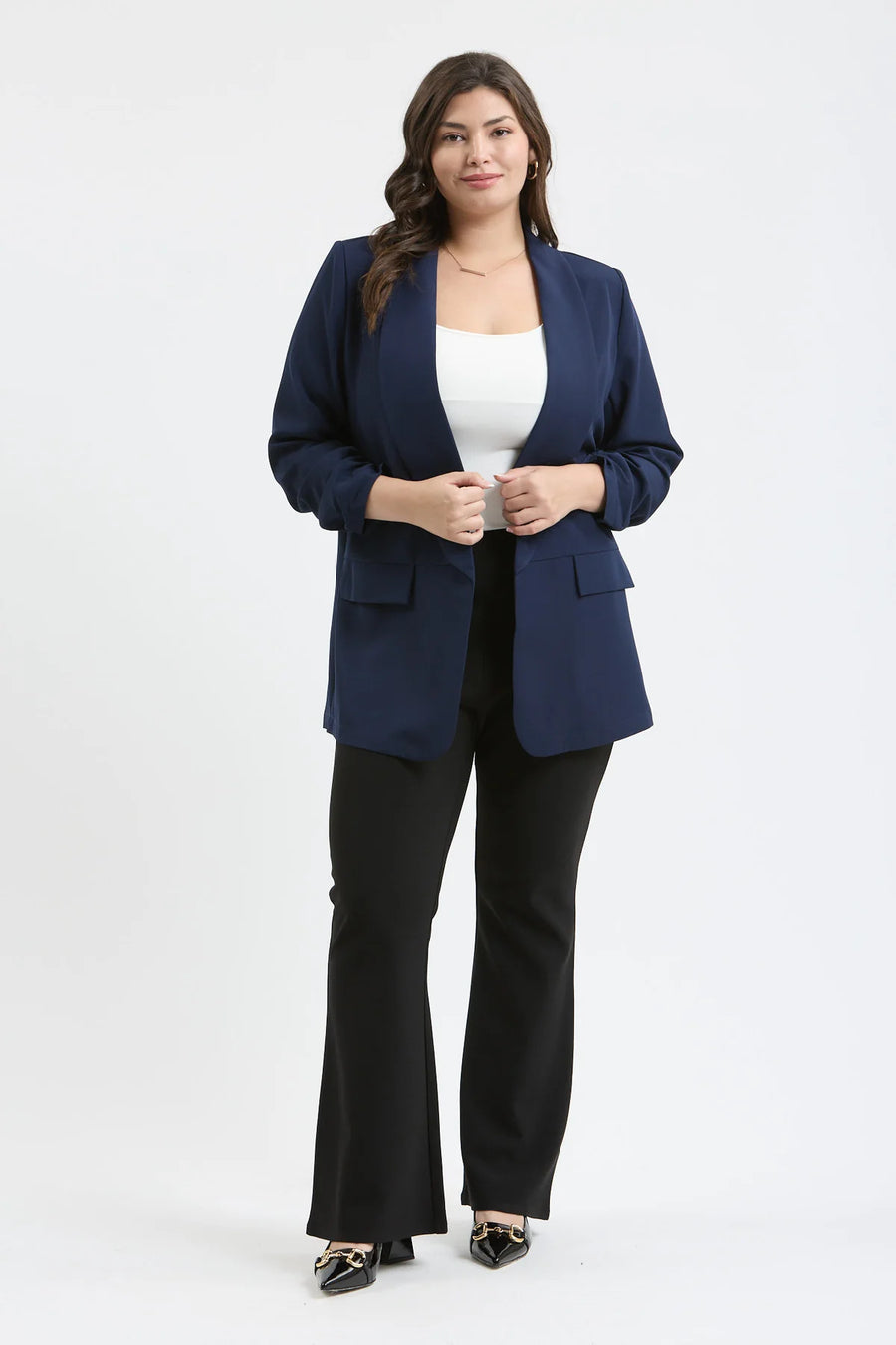 Carter Ruched Sleeve Blazer | Navy