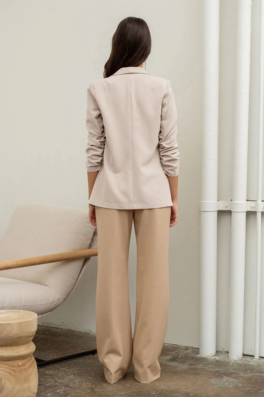 Carter Ruched Sleeve Blazer | Oatmeal