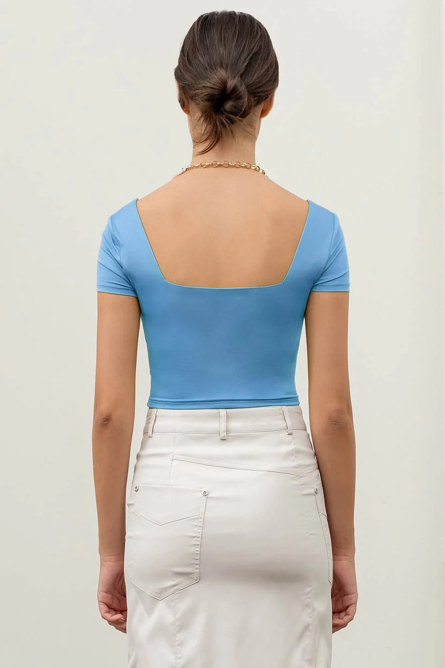 Monica Solid Square Neck Woven Top | Blue *FINAL SALE*