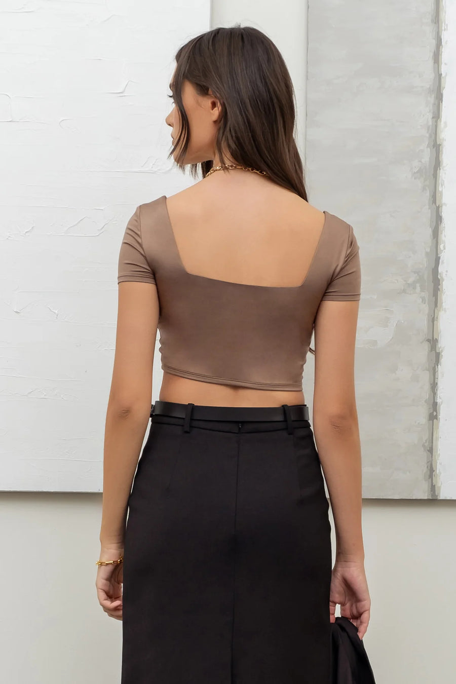 Monica | Solid Square Neck Woven Top | Deep Taupe *FINAL SALE*