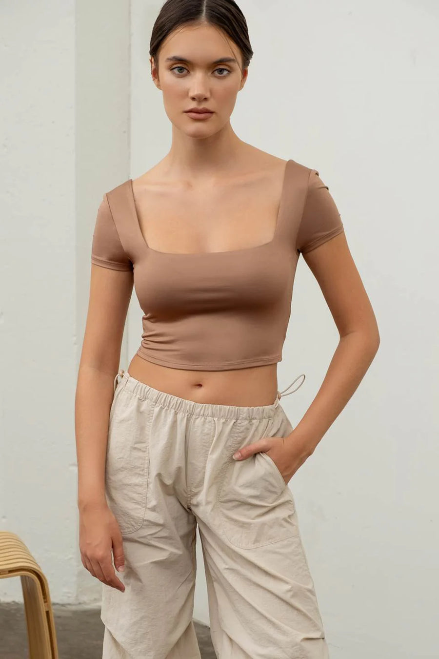 Monica Solid Square Neck Woven Top | Mocha *FINAL SALE*