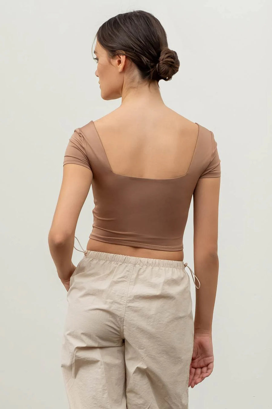 Monica Solid Square Neck Woven Top | Mocha *FINAL SALE*