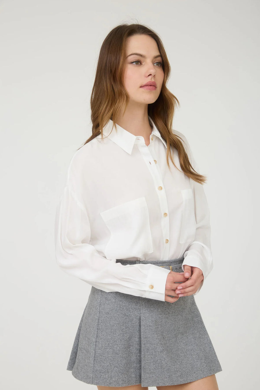 Elle | Oversized Button Down Long Sleeve Shirt | White