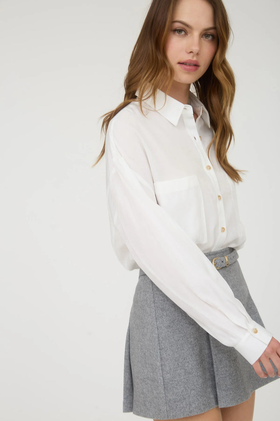 Elle | Oversized Button Down Long Sleeve Shirt | White