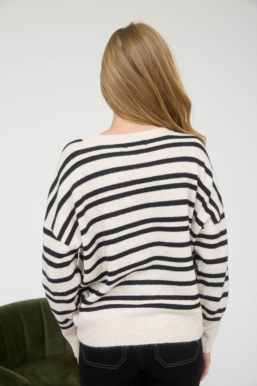 Crisp Morning | Stripe Front Seam Long Sleeve Sweater | Cream