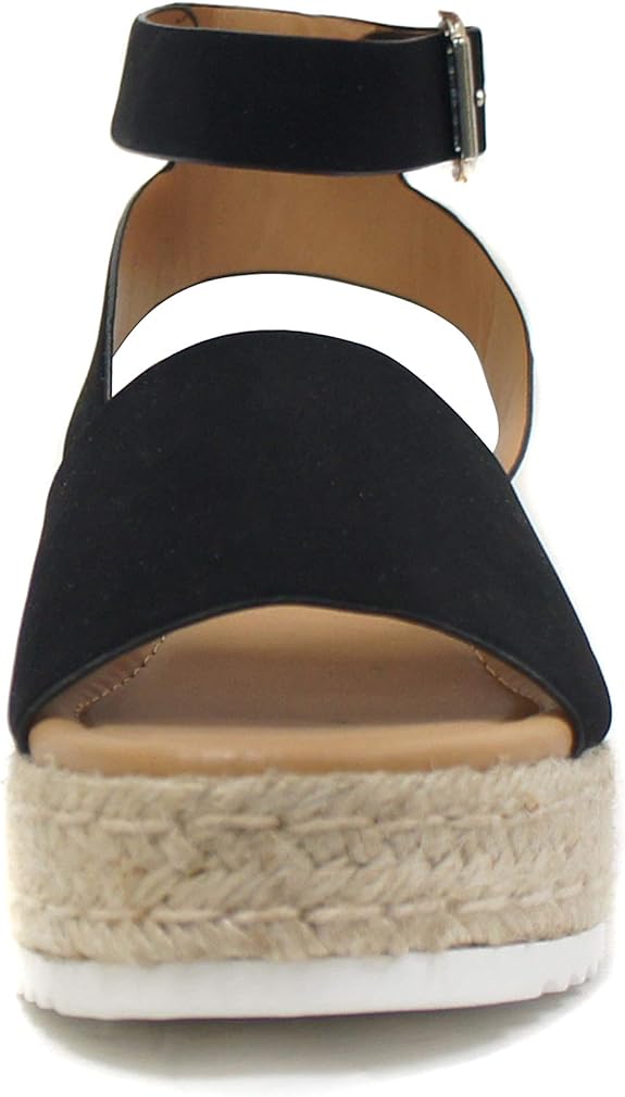 Topic | Open Toe Ankle Strap Flatform Espadrille Sandals | Black *FINAL SALE*