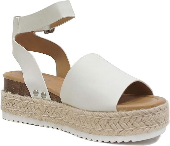 Topic | Open Toe Ankle Strap Flatform Espadrille Sandals | Off White