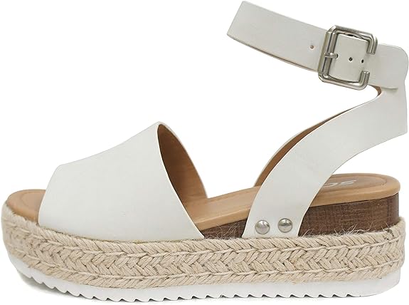 Topic | Open Toe Ankle Strap Flatform Espadrille Sandals | Off White *FINAL SALE*