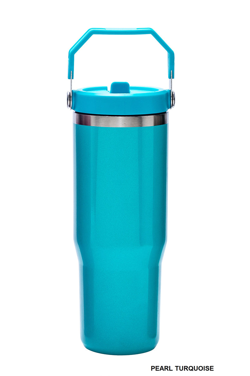 30oz Stainless Steel Pearl Flip Straw Tumbler | Pearl Turquoise *FINAL SALE*
