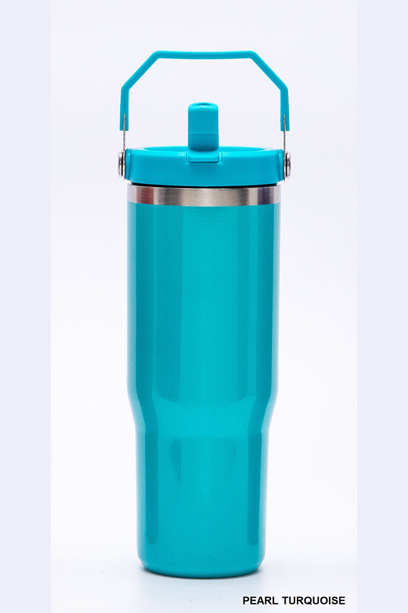 30oz Stainless Steel Pearl Flip Straw Tumbler | Pearl Turquoise *FINAL SALE*