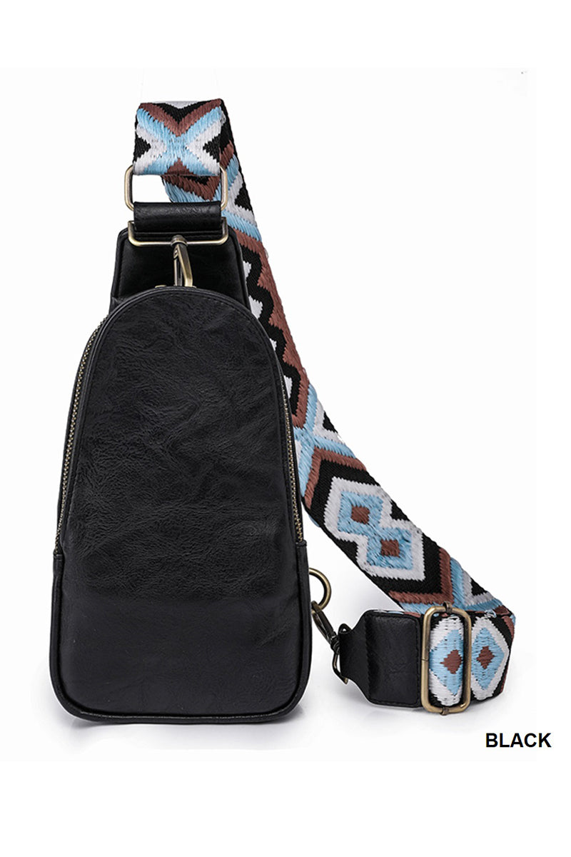 Vegan Leather Sling Cross Body Bag | Black