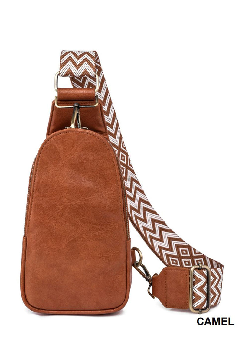 Vegan Leather Sling Cross Body Bag | Camel