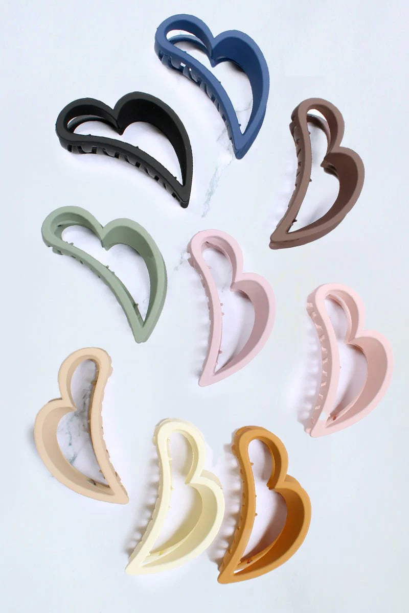 Heart Shape Hair Claw Clips (3.75") | Army Green