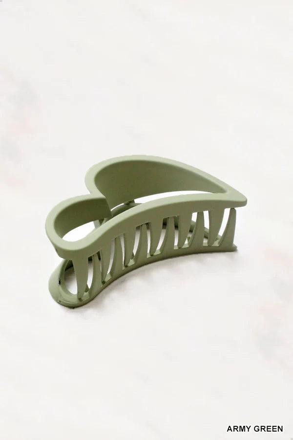 Heart Shape Hair Claw Clips (3.75") | Army Green