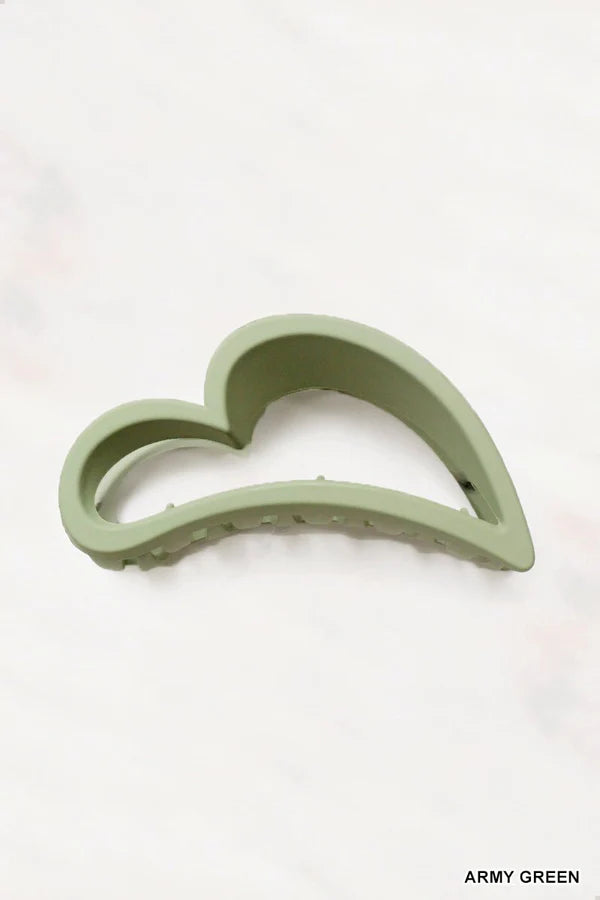 Heart Shape Hair Claw Clips (3.75") | Army Green