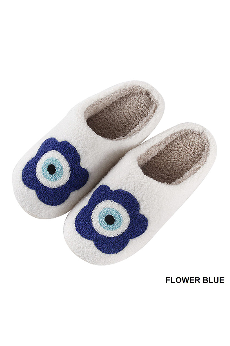 Soft Plush Cozy Slippers | Floral Evil Eye
