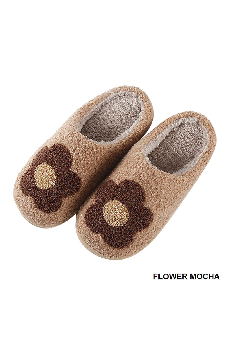 Soft Plush Cozy Slippers | Mocha Flower